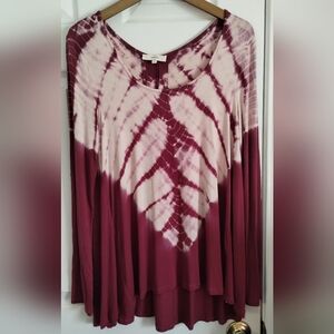 Women's Maroon Tie-Dye Long Sleeve Top